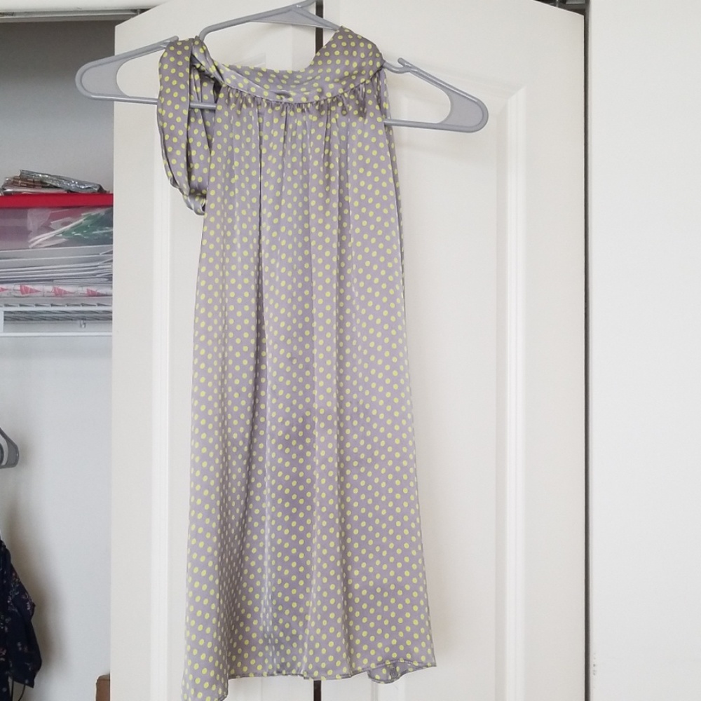 Gray and yellow polka dot tie neck top